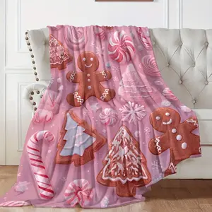 flannel blanket, Gingerbread Candy Cane Plush Flannel Blanket,An afternoon nap blanket,suitable for all seasons,for travel and as a gift.  Christmas gift Dream Weave Home