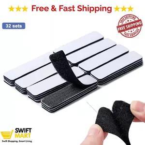 32 Sets Heavy Duty Hook & Loop Adhesive Strips: Sticky Back Fastener 1x4” Black