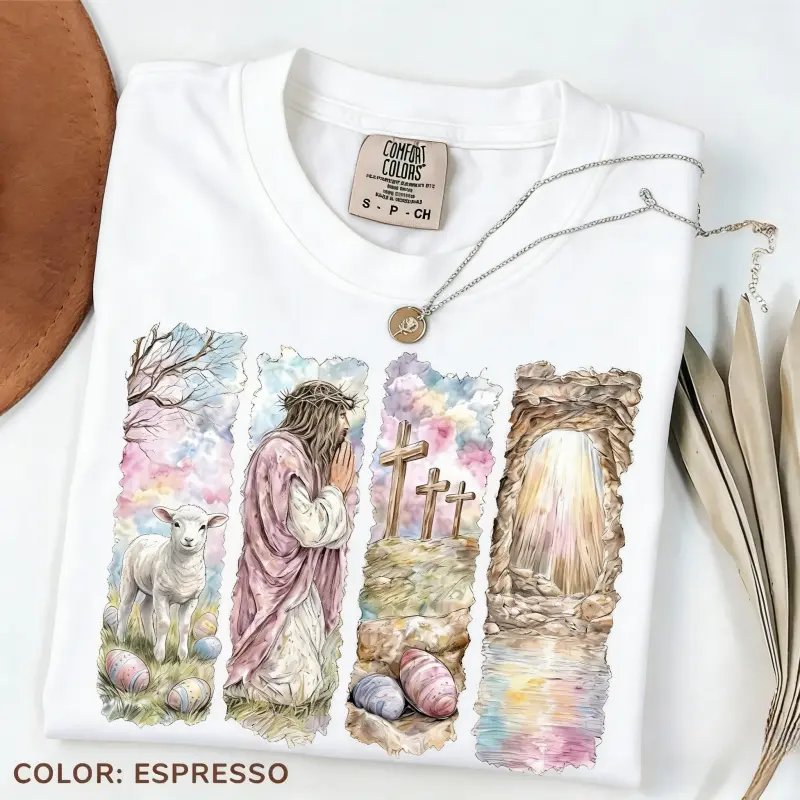 He Is Risen Tshirt, Watercolor Easter Christian Tshirt, Jesus Cross Lamb Tee, Religious Spring T-shirt