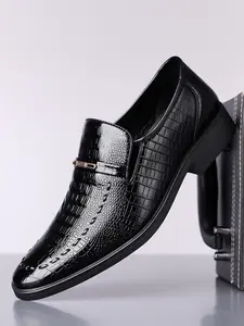 Men's Classic Business Leather Shoes with Metal Buckle Decoration, Closed Slip-On Formal Office Dress Shoes, Casual Fashion Work Party Wear, Rubber