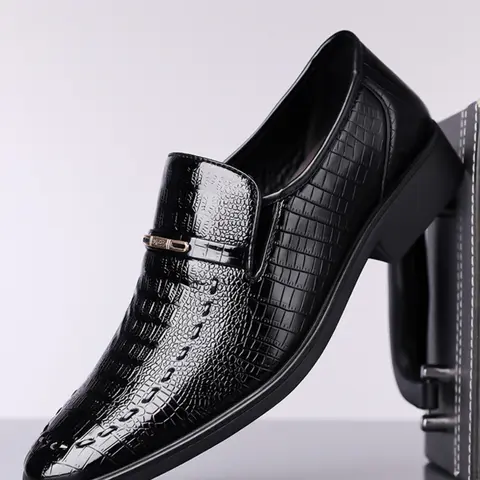 Men's Classic Business Leather Shoes with Metal Buckle Decoration, Closed Slip-On Formal Office Dress Shoes, Casual Fashion Work Party Wear, Rubber, Business Style Shoes, Business Style Footwear