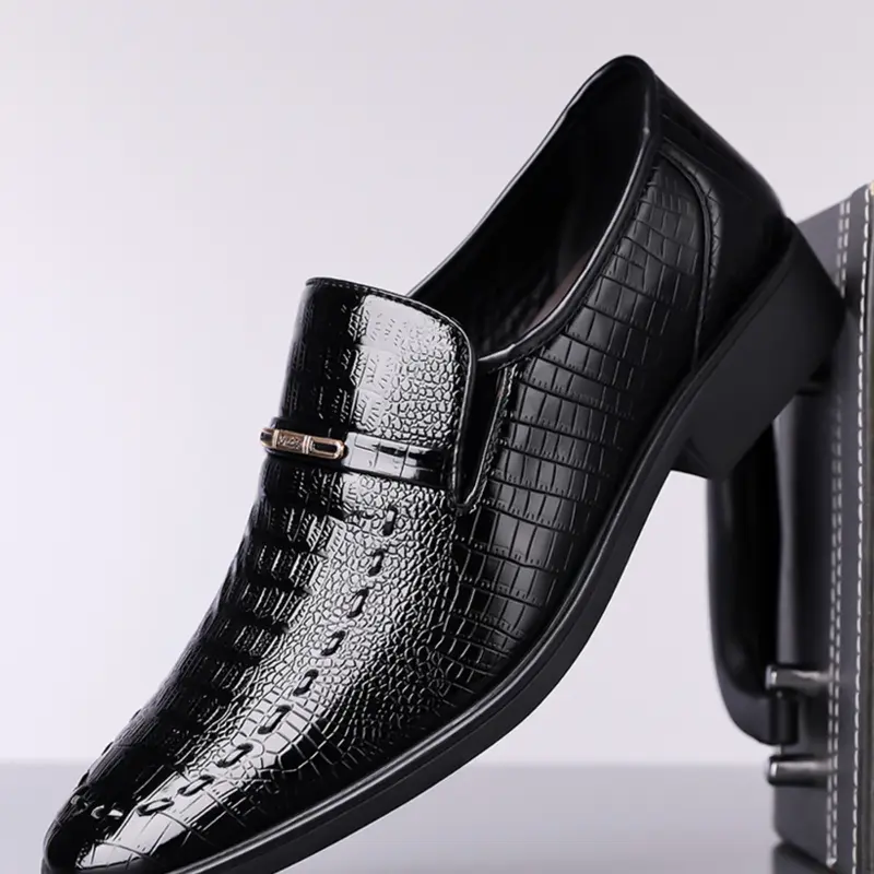 Men's Classic Business Leather Shoes with Metal Buckle Decoration, Closed Slip-On Formal Office Dress Shoes, Casual Fashion Work Party Wear, Rubber, Business Style Shoes, Business Style Footwear