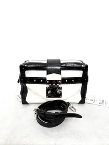 Pre-owned Louis Vuitton LV Soft Trunk Black & White Leather Suitcase with Beige Interior and Silver Hardware