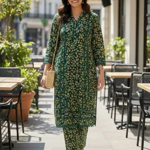 Pakistani Trendy Coord Sets Kameez and Trouser same Polka Dot Print Casual Women Wear Soft Comfortable