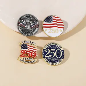 [4-piece set] 2026 New Model American National Day 250th Anniversary Commemorative Eco-Friendly Alloy Enamel Badge, Clothing Accessory