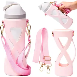 Bottle Bumper Silicone Boot Sleeve Protector with Handle for Owala Freesip Water Bottle 24 Oz, Water Bottle Carrier Grip Accessories for Running Bike, Gym Or Jogging Drinkware Stylish