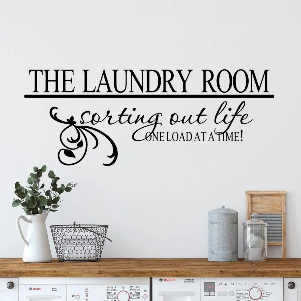 Laundry Room Letter Pattern Wall Sticker, Aesthetic Peel and Stick Laundry Sign Sticker, Wall Decal for Home Laundry Room Hotel Dormitory