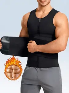 Men's Solid Color Adjustable Sauna Waist Trainer, Sweat Boosting Compression Vest with Tummy Control Shaperwear Belt, Breathable Fit Workout Tank, Sports Vests, Shaping Vest, Suitable for Fitness & Sports Activities
