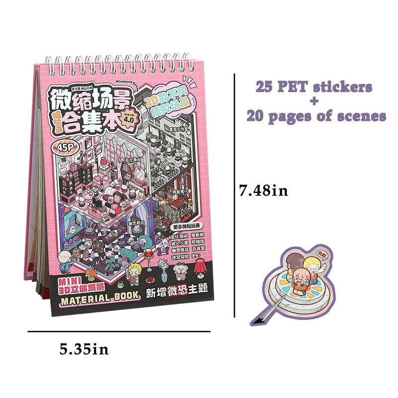 3D Scene Sticker Book, 20 Sets Miniature Scene Card & 1 Count Tweezers, Creative Scene Sticker Book, Scrapbooking Crafting Kit, Journal Making, Funny Gift for Halloween Christmas