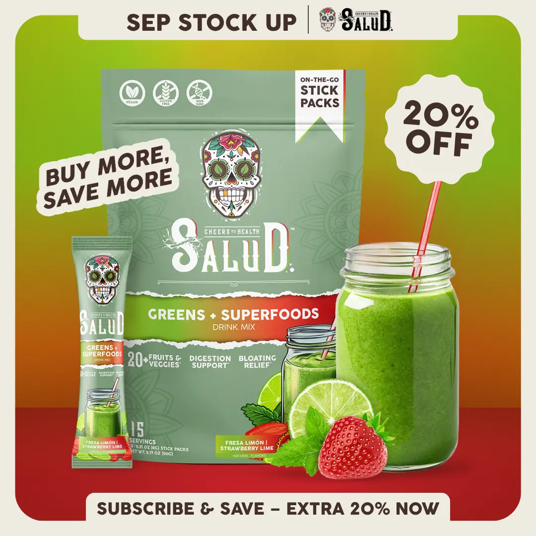 Salud 2-in-1 [Greens + Superfoods] Daily Greens Drink Mix, Agua Fresca, Gut Health & Bloating Support, Probiotics & Prebiotics, Vegan, Non-GMO, Easy-to-Drink Greens Powder (15 Servings)