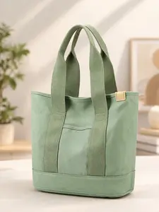 Canvas Tote Bag for Women, Large Capacity Shoulder Bag with Zipper, Casual Work Bag, Aesthetic Everyday Handbag, Durable Shopping & Travel Tote