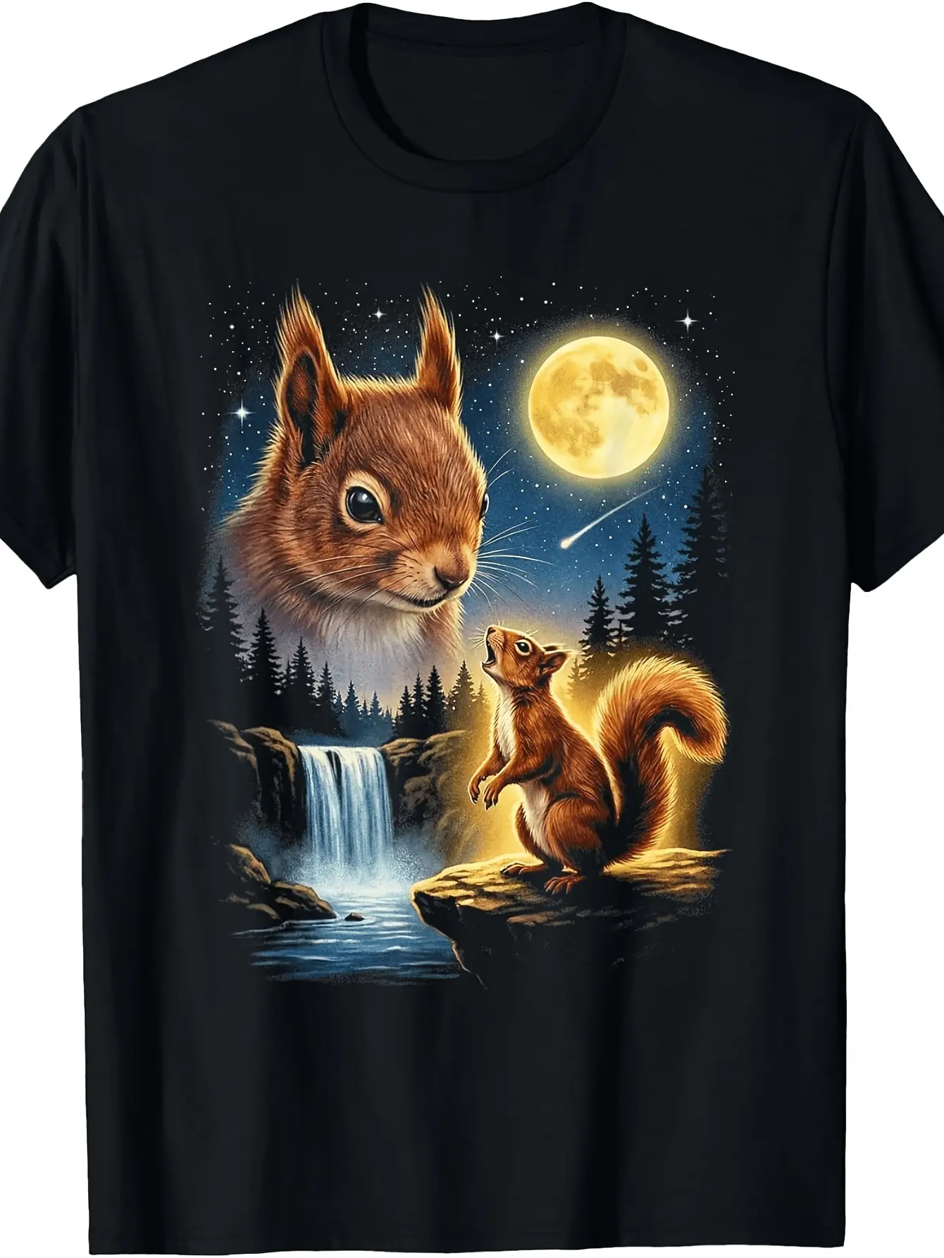 Squirrel Howling to The Moon Meme Funny 90'S Squir unisex soft cotton short sleeve t shirt, vintage graphic casual tee for men women teens, perfect birthday holiday gift for camping travel gym daily street casual wear