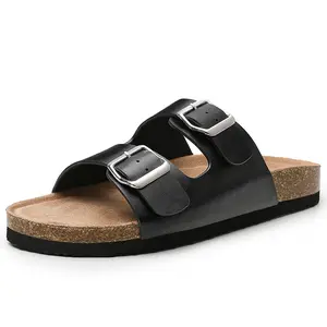 Trary Women's Flat Cork Footbed Sandals, Women Slide Sandals, Adjustable Buckle Slip-On Open Toe Slippers Spring Summer Size 6-11, Dealsforyoudays