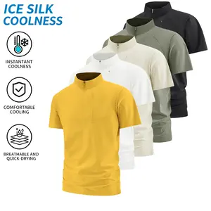 Men’s 5-Pack Ice Silk Quarter-Zip Short-Sleeve T-Shirts - Quick-Dry, Breathable Tech Fabric Menswear Top for Sports, Hot Weather