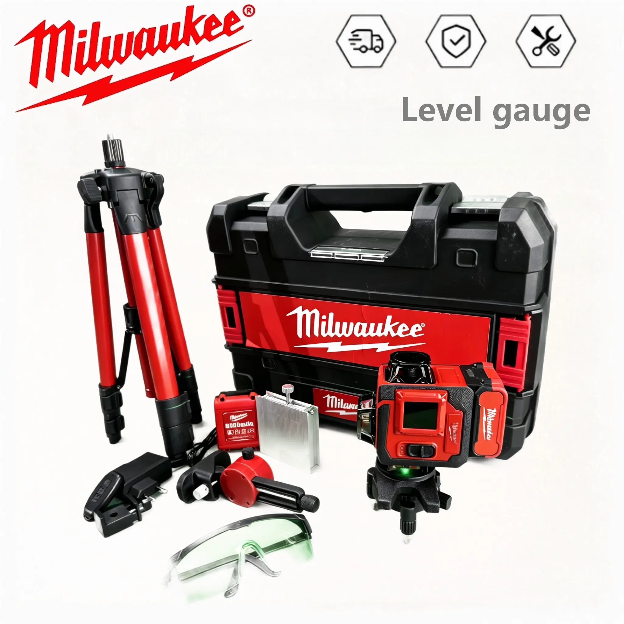 Milwaukee Portable Laser Alignment Level Gauge Kit,, DIY Builders magnetic mount cordless design beam green horizontal 3-side 360-degree vertical outdoor leveling hand tool job battery fast charger impact brushless high power hardware electronic torque