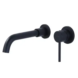 WOWOW Wall Mount Bathroom Faucet Matte Black, Single Handle Bathroom Sink Faucet Wall Mounted, Rough-in Valve Included