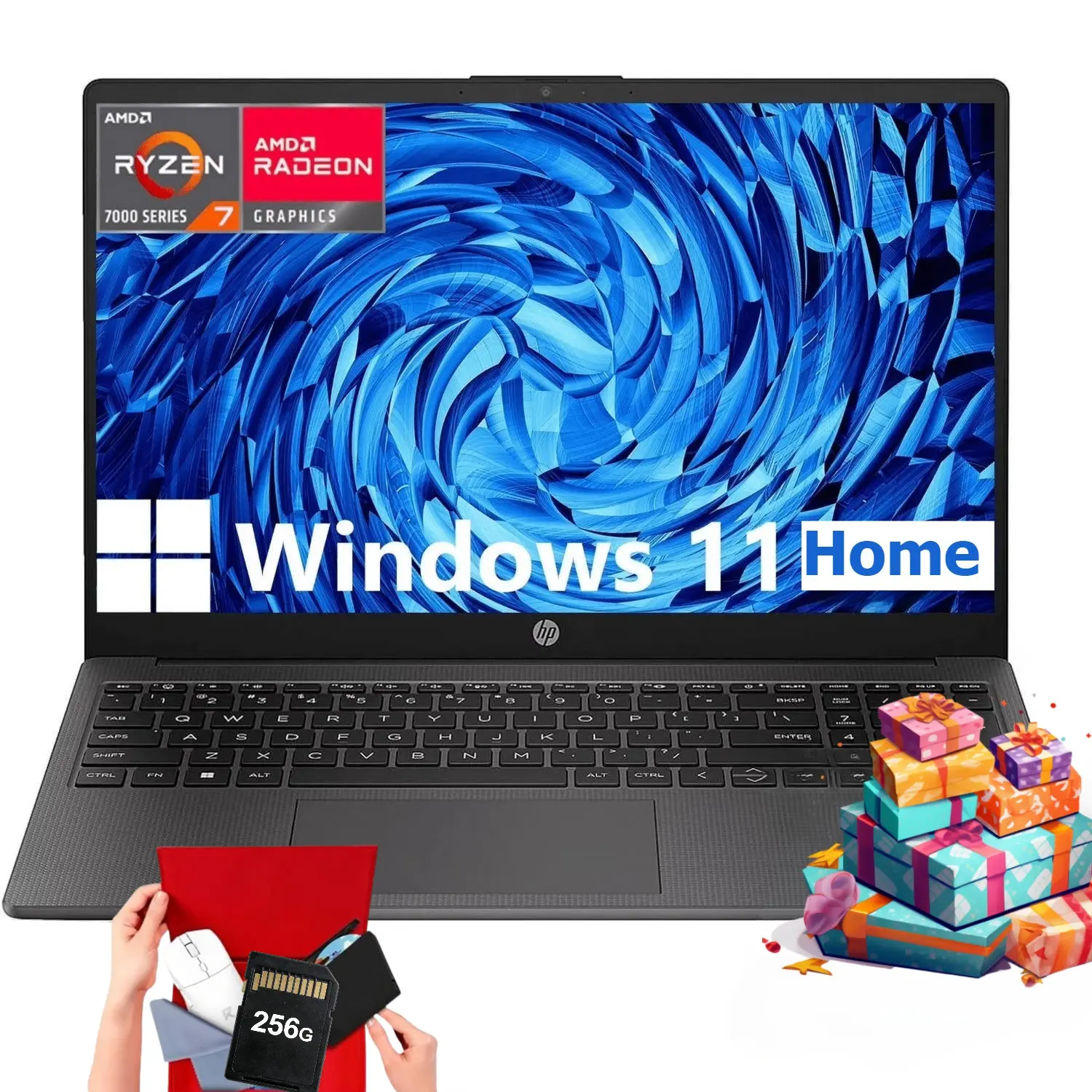 HP 15.6" Business & Student Laptop Computer, 2025 Updated High Definition FHD Laptop, AMD Ryzen 7 7730U, Up to 32GB RAM, 512GB SSD, Numeric Keypad, Webcam, Windows 11 Home+Copilot AI, WiFi 6, Bluetooth, Bundle Accessory, Business Laptop Computer