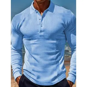 Men's Fall Winter Casual Polo Shirt, Waffle Knit Long Sleeve, Collar Design, Comfortable Texture, Suitable for Daily Wear & Outdoor Sports