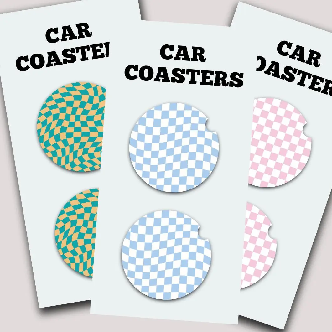 Retro Boho Car Coasters, Set of 2, Cute Aesthetic Car Coasters, New Car Gift, Gifts for Her, Car Gadgets and Accessories Girly Tableware Thick
