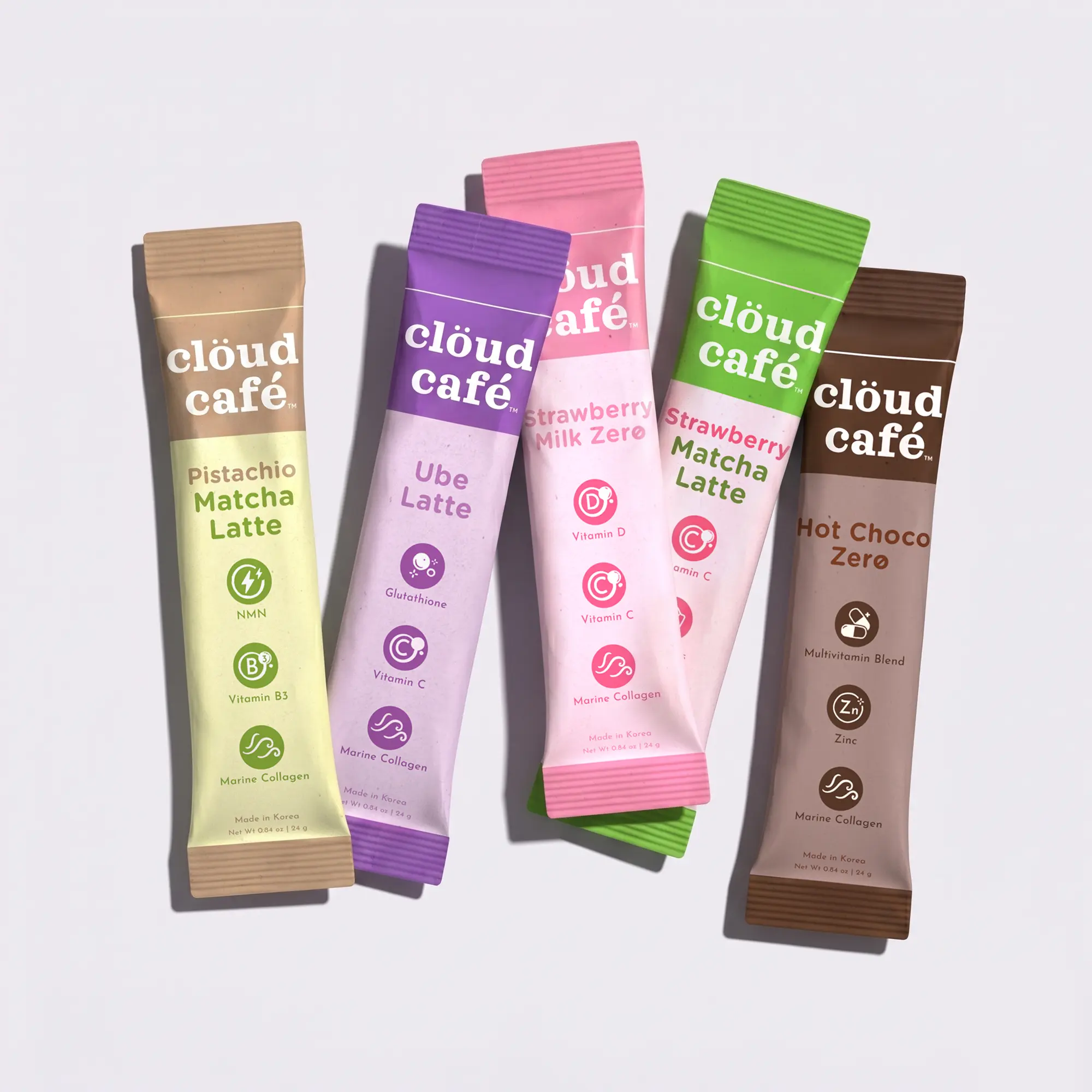 New Flavor Collagen Beverage Sampler Set - Coffee-Tea Drinks Infused with Vitamin C, Hyaluronic Acid, Strawberry & Pistachio Matcha Latte ($12 Value)