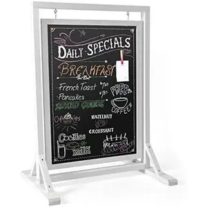 Rustic Double Sided Swinging Chalkboard Sidewalk Sign 30 x 40 Inches - White  A Frame Alternative Menu Message Board, for Restaurant