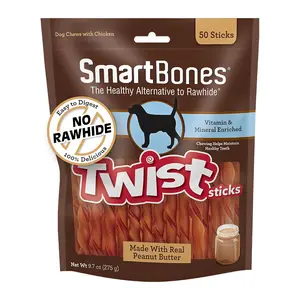 SmartBones Smart Twist Sticks With Peanut Butter, Rawhide-Free Chews For Dogs, 50 Count