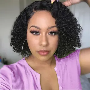 Wear and Go Glueless Wigs Human Hair Pre Plucked Pre Cut Deep Wave Curly Bob Wig Human Hair Lace Front Wigs for Black Women 4x4 Glueless Lace Closure Human Hair Bob Wigs