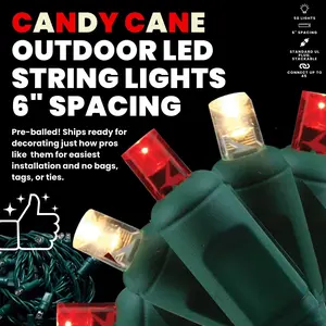 Candy Cane Red and Warm White Waterproof Christmas Lights, 5mm LED Commercial Indoor/Outdoor Mini Lights Set with 50 LEDs Spaced at Six Inches Apart