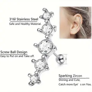 [Steel Barbell] Stainless Steel 1pc  Barbell Helix Piercing | 2D Flat Cartilage Earring for Women's Nose Lip Studs Tragus Flower Conch Flat Back Body Piercing Jewelry 16G