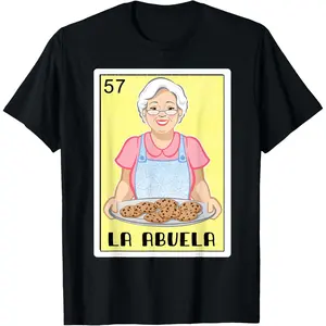 Spanish-Mexican Bingo Funny Gifts for Abuela - La Abuela T-Shirt | adult size Crewneck Cotton Menswear Top Stretch Tshirt Casual Style Tee Casual Regular Fit Black