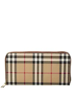 Burberry Check E-Canvas Zip Around Wallet
