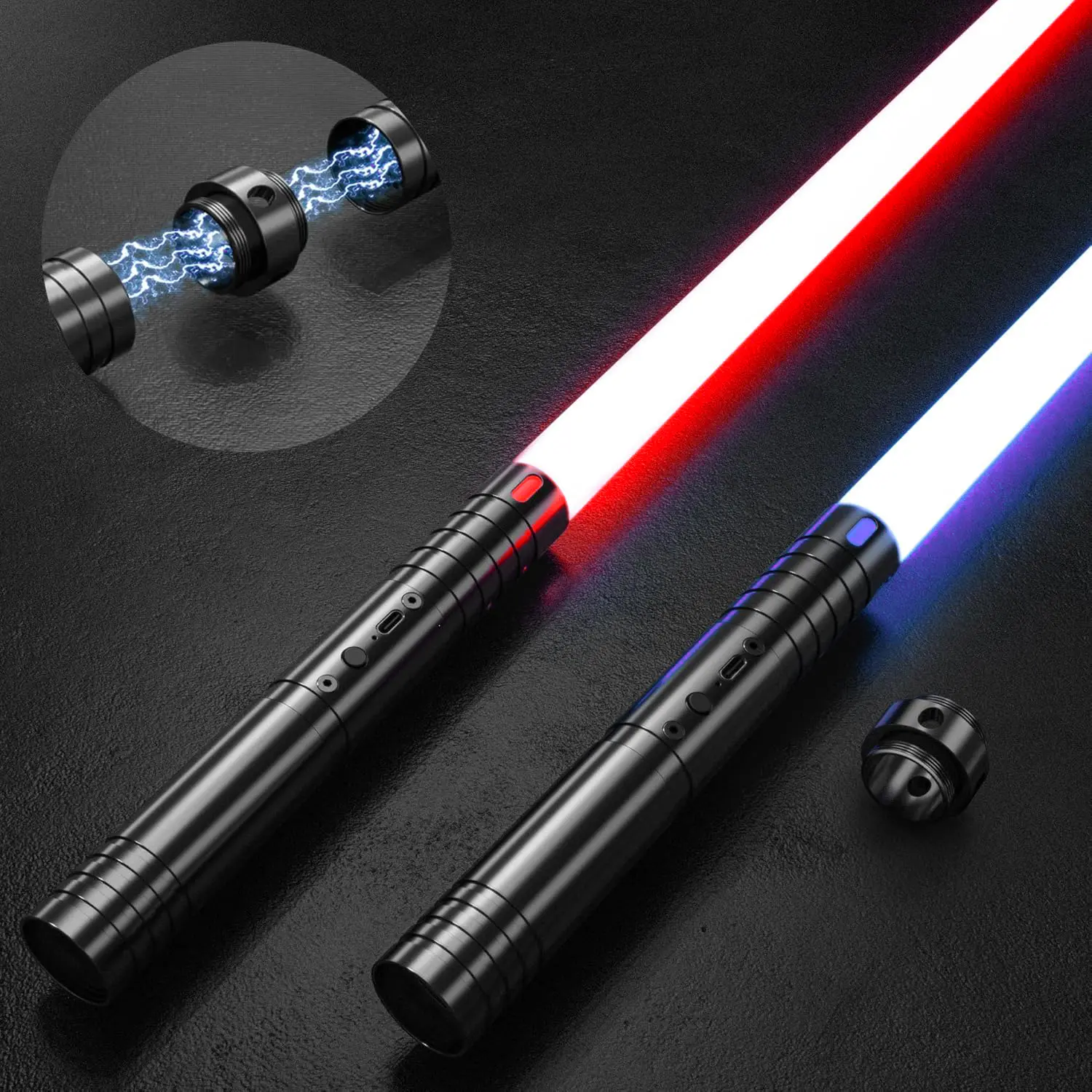 2-in-1 Double Bladed Laser Sword with Metal Hilt, RGB Colors & Sound Mode, Force FX Dueling Sword, USB Rechargeable LED Lightsaber for Cosplay, Glow in the Dark Party, Birthday & Holiday Gift for Him