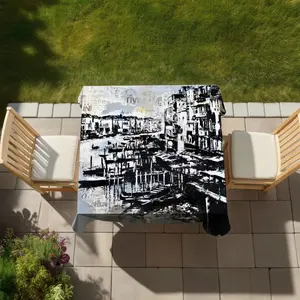 360 Stand Modern Square Tablecloth, 58x58 in Abstract Print Venise Port Office Blue, for Indoor, Outdoor, Patio Furniture Tables, Uv Resistant Tablecloths