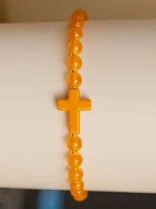 Orange Cross Bracelet - Simple Design with Orange Beads and Cross Pendant