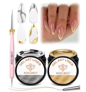 Modelones Gold Silver Gel Nail Polish Set, 3D Chrome Metallic Liner Gel with Fine Brush for French Tip Professional Detail Nail Art Mirror Effect False Nails DIY Soak Off Manicure Gift for Women