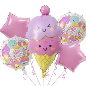 Ice Cream Balloons Pink 5 pcs - Happy Birthday Party Decorations for Kids Birthdays