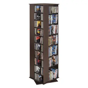 VEVOR Media Storage Cabinet, CD Rack Tower, 34 Compartments Rotating Media Tower Rack for CDs, DVDs, Books and Game Discs, DVD Stand for Living Room, Home Office and Recording Room, Brown