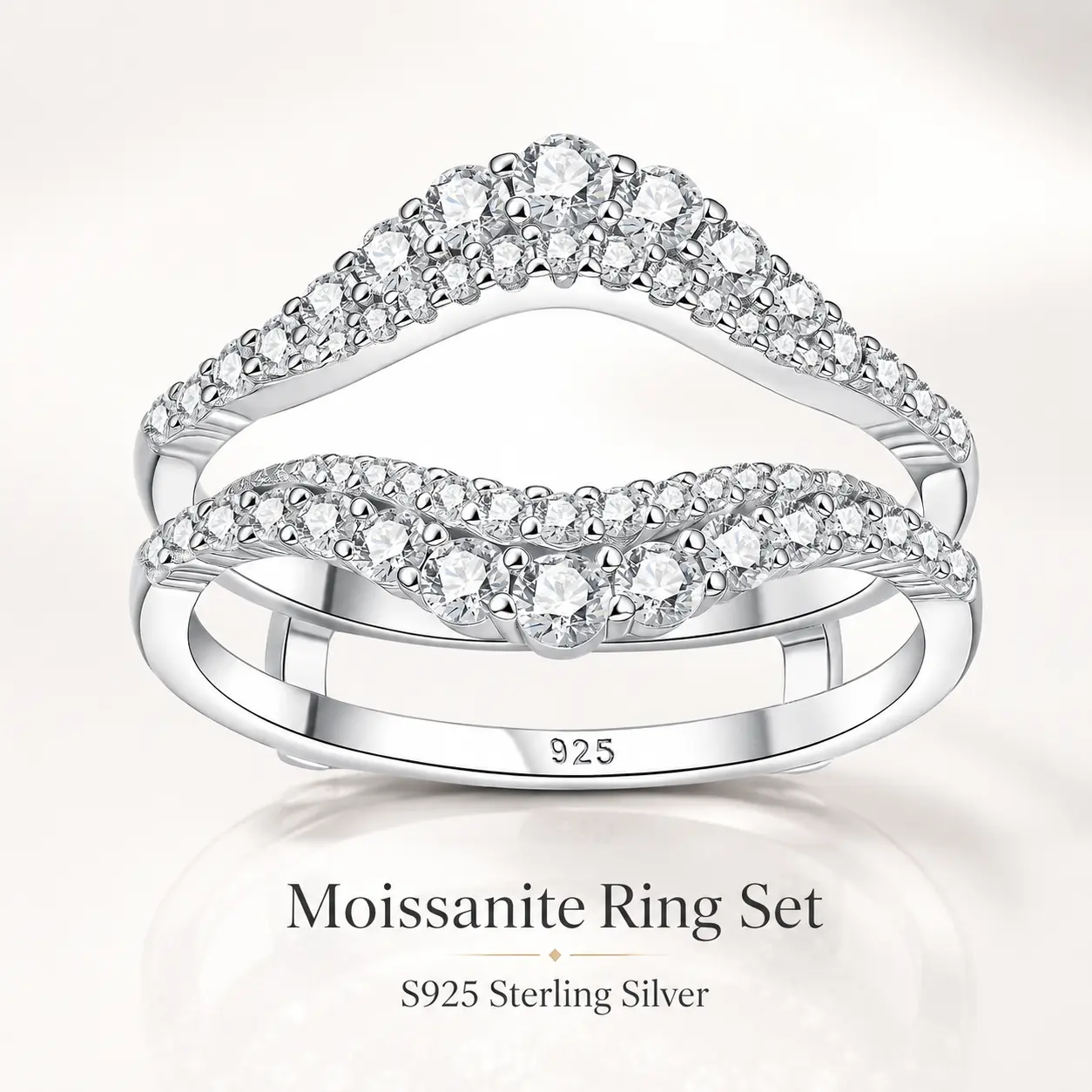 Marquise & Round Moissanite Stackable Ring Set for Women, S925 Sterling Silver Twisted Pavé Wedding Band, Dainty Double Layer Ring queen ring
