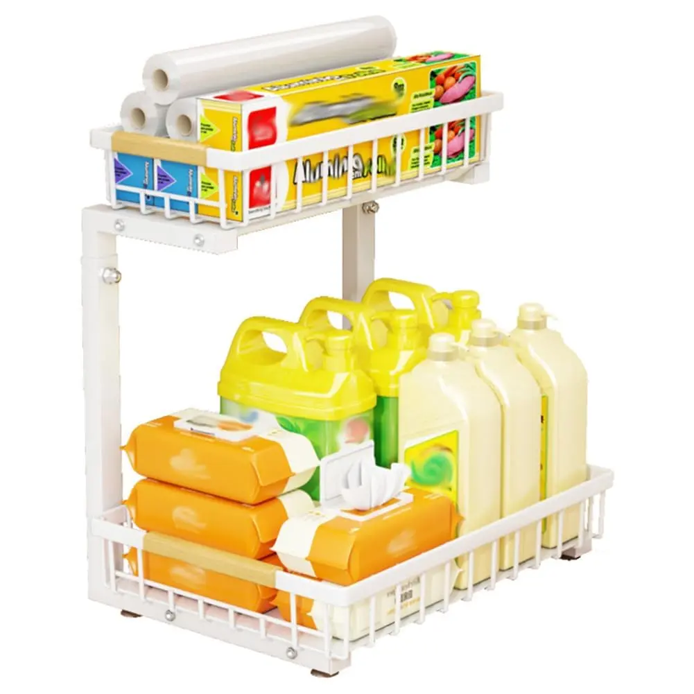 【GARVEE】Under Sink Organizer, Pull Out Cabinet Organizer with Sliding Drawer 2 Tier Metal Storage Shelf Carbon Steel Under Sink Storage Organizer for Bathroom Kitchen Cabinet