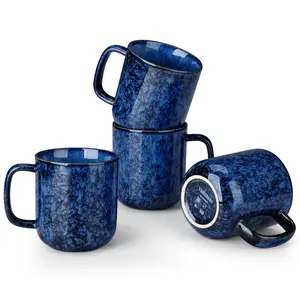 vancasso STARRY Ceramic Coffee Mug Set of 4, 16Oz/12Oz Tea Cups with Handle for Latte, Tea, Cappuccino, Milk, Cocoa, Microwave&Dishwasher Safe, Blue, Green