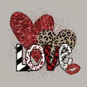 2 Pack Shiny Heart and Love Word Iron on Patches Washerproof Plastic Stickers for DIY T Shirt Jeans Backpack Hat White with Red Glitter Accents