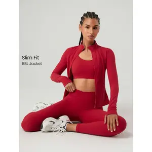 FeatherFit ™   Slim-It Streamline Performance Secure Pockets Zip Up Red Jacket Low Impact Yoga Daily Fall