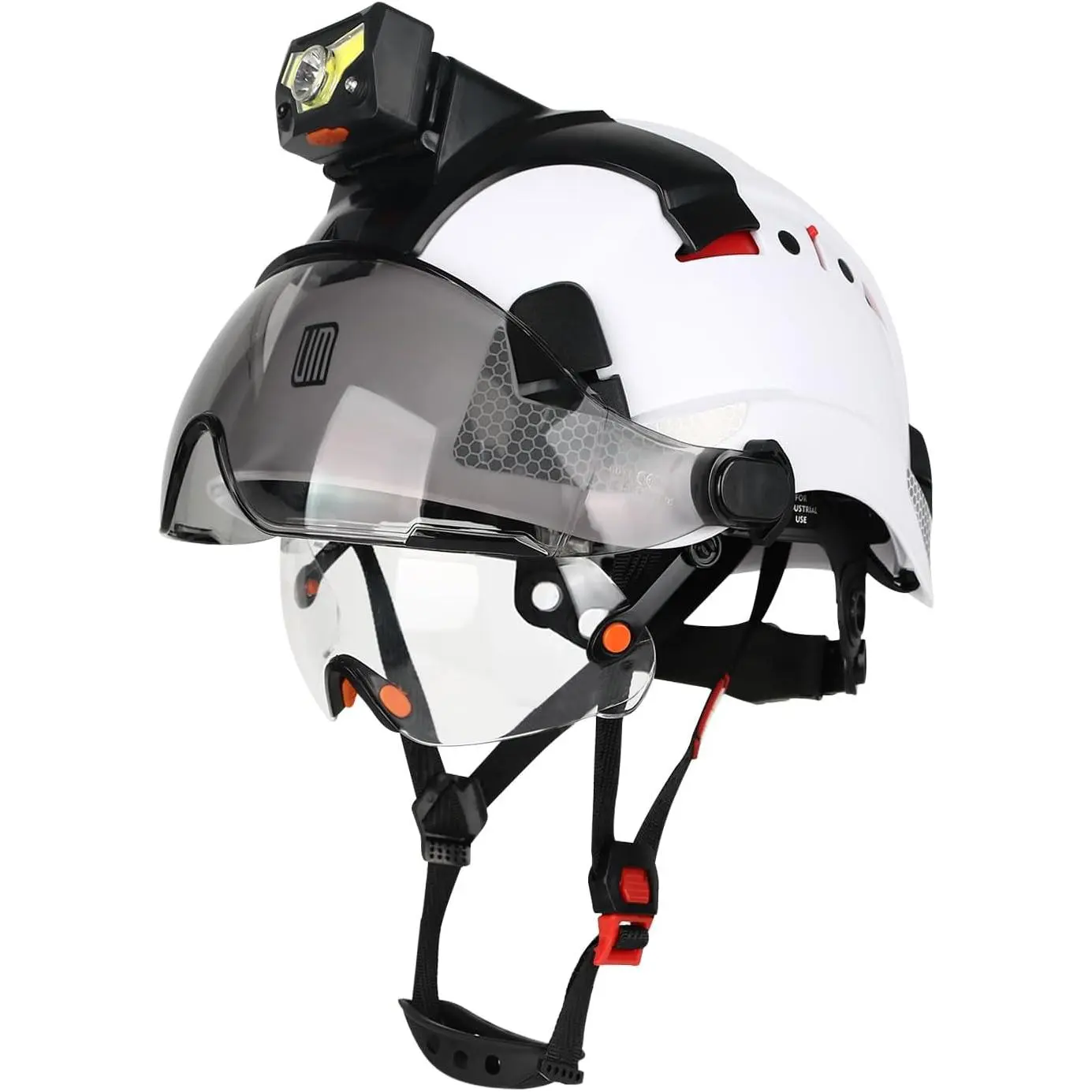 Safety Hard Hat with Detachable Headlamp & Visor, Vented Construction Hard Hat with 6-Point Suspension, Adjustable Hard Hat with Storage Bag for Industrial Work