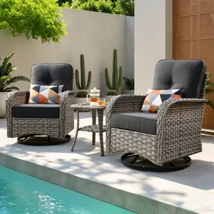 OVIOS 3-Piece Outdoor Patio Chairs Set with Swivel Rocking Chairs, Wicker Seating with Cushions, High Back All-Weather Outdoor Furniture for Backyard Patio Porch Deck Garden Balcony Outdoor Seating