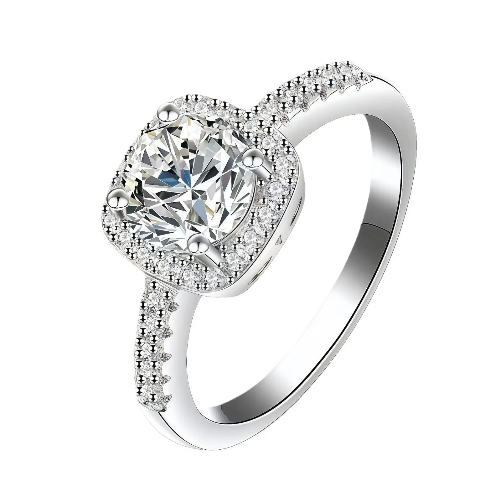 #S7 Loysun Classic Square Sugar Cushion Halo Ring 1/2ct D Color VVS1 Moissanite 925 Sterling Silver Perfect Promise Ring Gift for Valentine's Day Mother's Day Birthday Anniversary Christmas for Girlfriend Wife Mom