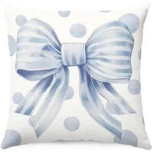Coastal Blue Bow Pillow Covers, Coquette Preppy Trendy Room Decor Throw Pillow Covers 18x18, Cowgirl Aesthetic Room Decor Pillow Cases for Home Bedroom Couch Teen Girl College Dorm (Blue)