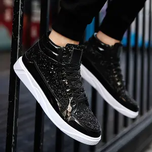 Men's Sparkly Shimmery Glittery High Top Skate Shoes With Good Grip, Breathable Lace-up Sparkling Sneakers - For Teens & Adults - Suitable for Skating, Dancing & Casual Wear - Perfect Gift for Birthday & Holidays
