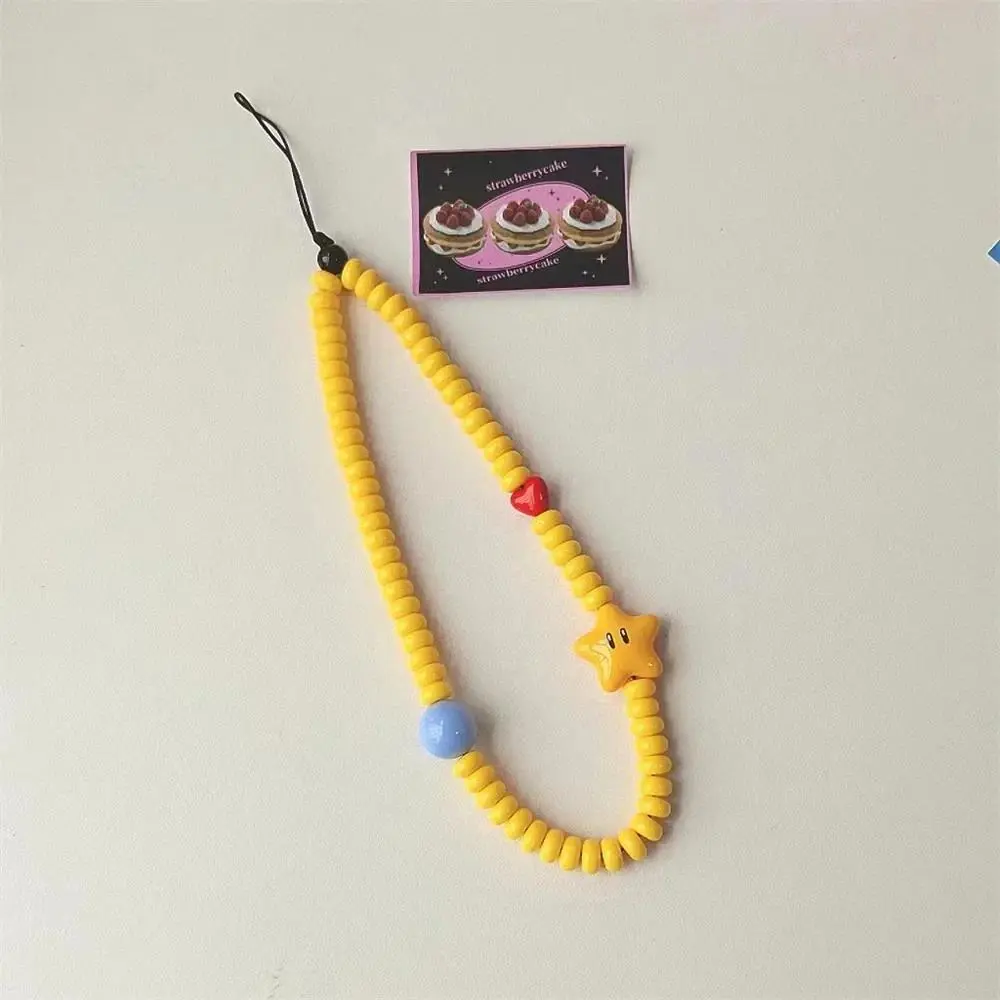INS Dopamine Star Black Yellow Beaded Phone Charm Strap Pendant For iPhone Camera Accessrioes Chain Lanyard Girls Hanging Rope