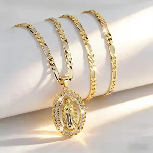 Oval Medallion Guadalupe Medal Necklace - Pendant Design Sparkling CZ Accessory, Unisex Sacred Faith Gift for Anniversary, Mother’s Day, Sparkling Cz Necklace