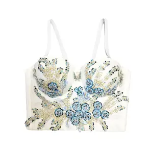 Tank Tops Short Vest Sexy Clothes Hand Embroidery Sequins Flowers Fishbone Stripes Bra Blusas Corset Summer Spring Rave Outfits Woman Inner Clothing Sling Wedding Party Blind Date Stage Party Shaper Ladies Crop Shirt Tube Top